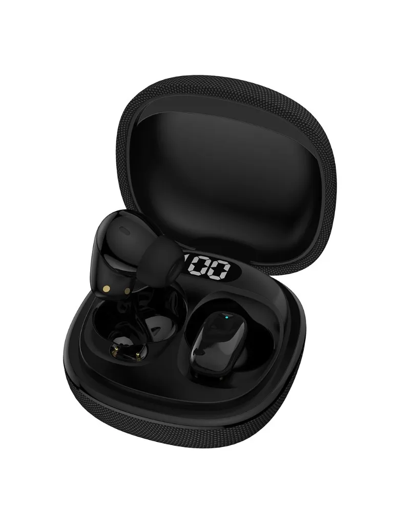 Etrain True Wireless Earbuds With Fabric Charging Case - Black 1.webp