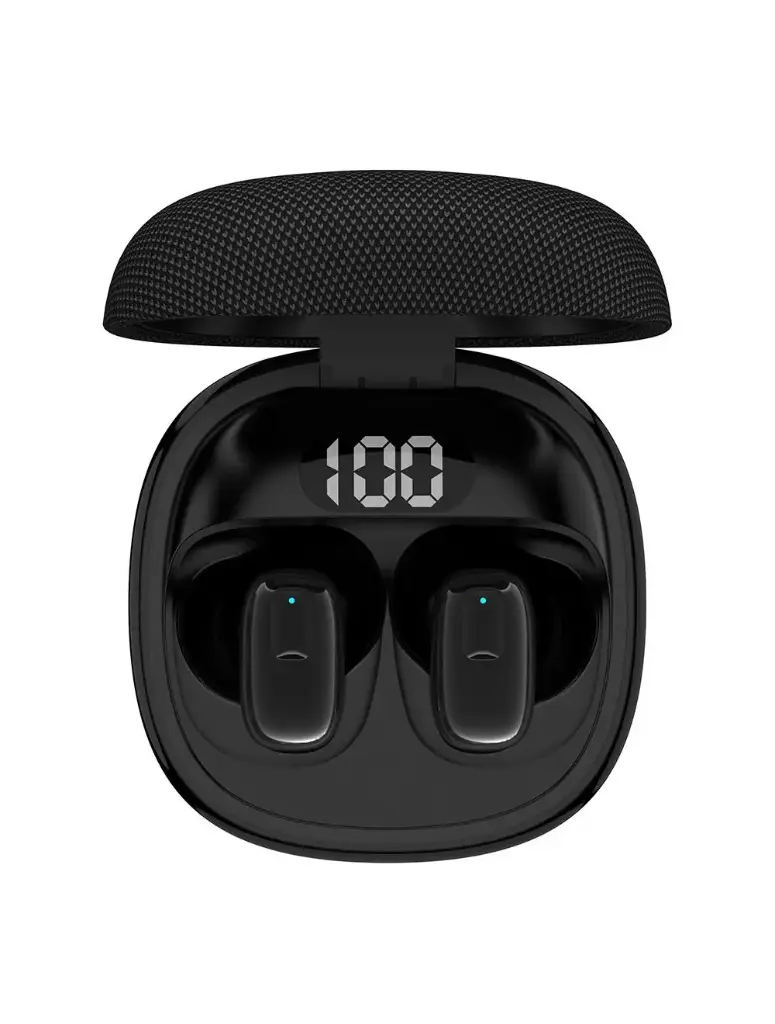 Etrain True Wireless Earbuds With Fabric Charging Case - Black 