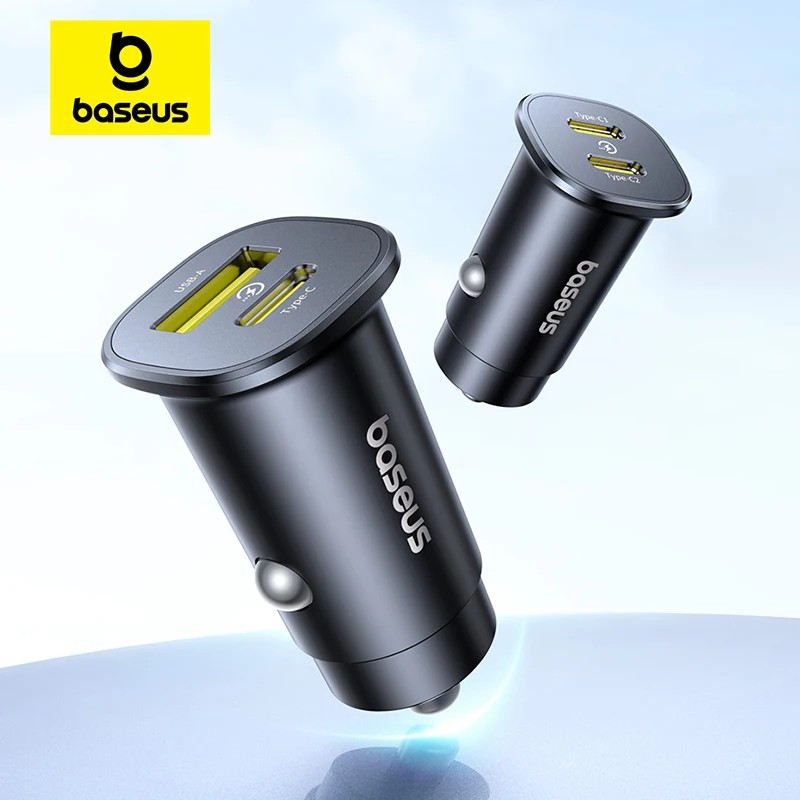 Baseus 30W Car Charger Fast Charging Dual Port USB Type-C PD for iPhone- Samsung - Xiaomi-Huawei Tablet