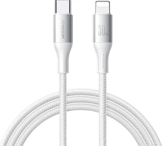 Joyroom Flash Series Fast Charging USB-C to Lightning Cable 30W, 2m - White (2m, USB 3.2 Gen 1, 30W), Cavo USB