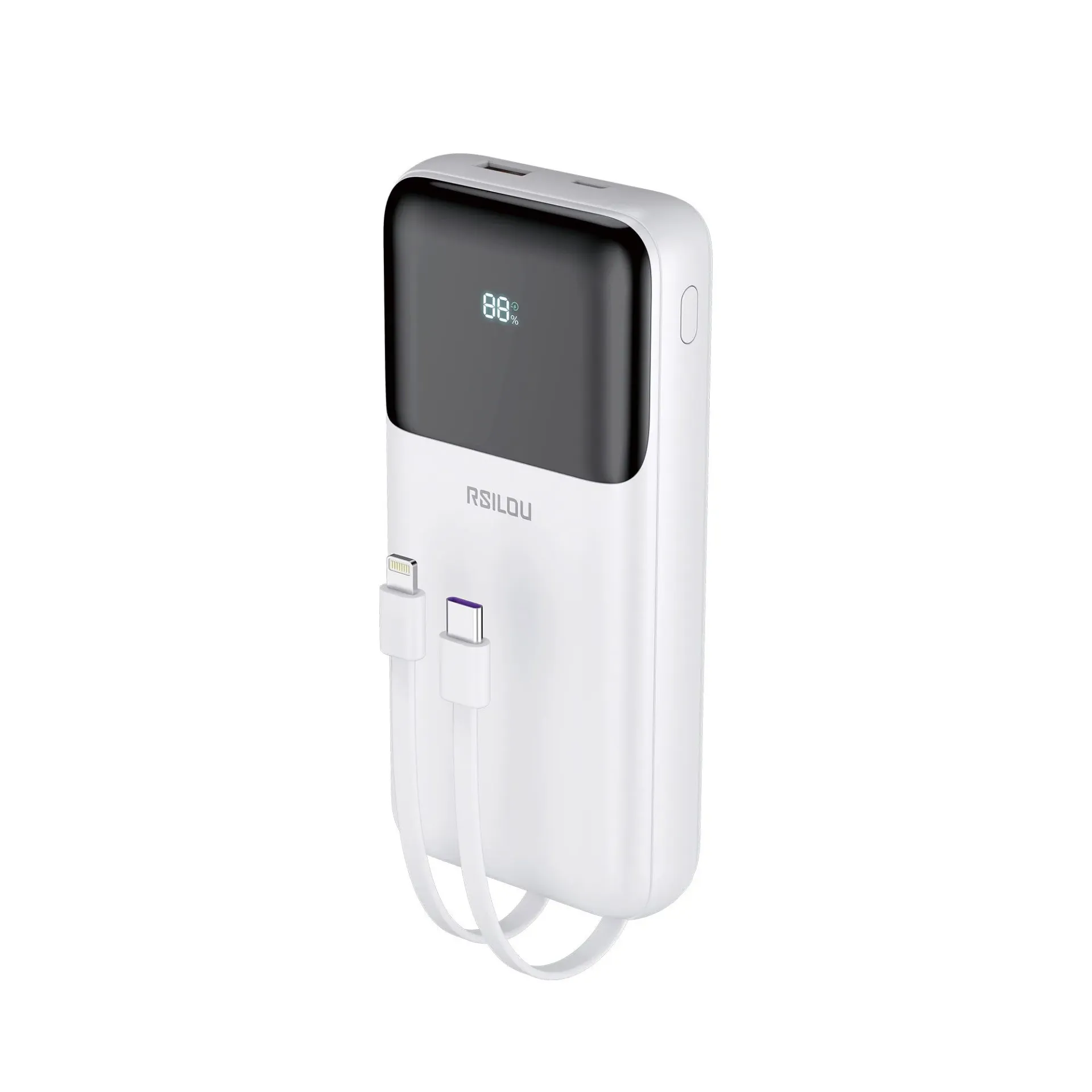 Rsilou R1013-002 Cabled Power Bank 20000mAh  Digital Display,Built-in Type-C and Lightning Cables