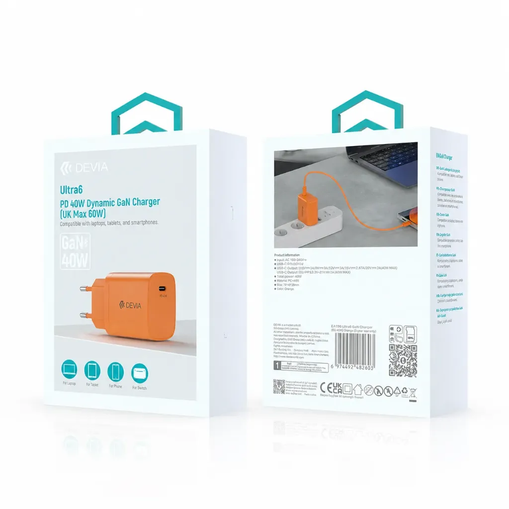 Devia charger Ultra6 PD 40W Dynamic GaN charger (EU Max 60W)